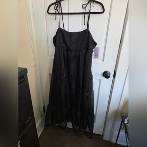 Black Tie-Shoulder Selkie Style Midi Dress